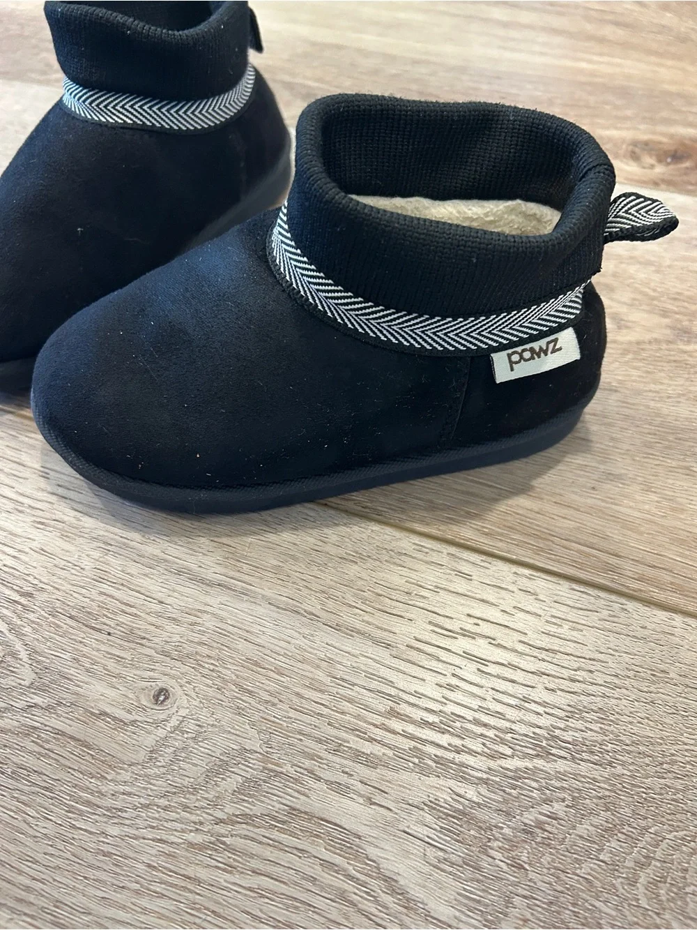 Pawz Black Kids Cozy Booties with Chevron Trim warm boots